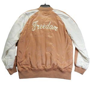 Kendall & Kylie Womens Bomber Full Zip Jacket Birds & Freedom Peach White Size L